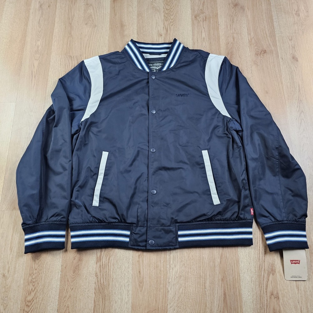 Levi's Jacket Mens Large Blue & White Varsity Full Zip Button Softshell